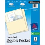 Avery® Untabbed Double Pocket Dividers 11.1" Height x 9.3" Width - 2 x Pockets Capacity - For Letter 8 1/2" x 11" Sheet - Ring Binder - Rectangular - Buff - 5 / Pack (03075)