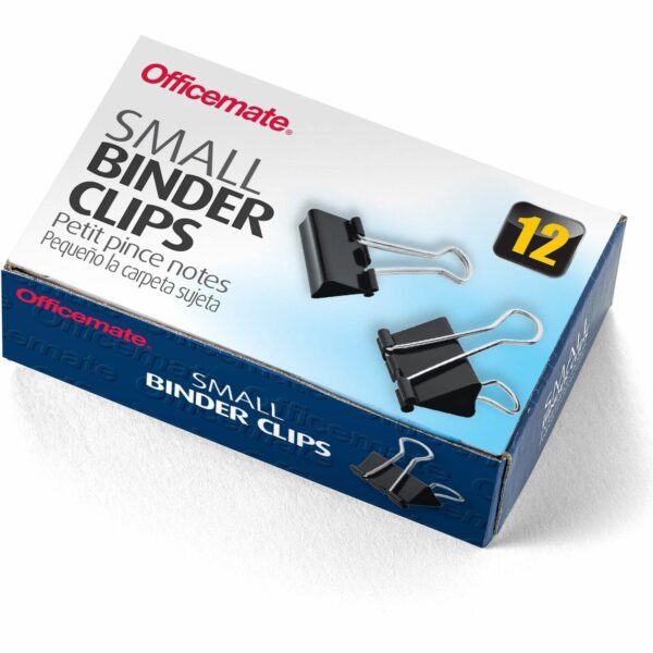 Officemate Binder Clips, Small Small - 0.8" Width - 0.37" Size Capacity - Corrosion Resistant - Black - 12 / Box (99020)