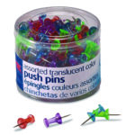 Officemate Push Pins, Assorted Plastic Head, 0.5" Pin, 200/Pack (614312)