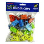 Officemate Smiling Face Binder Clips, Medium, Assorted Colors, 36/Pack (31095)