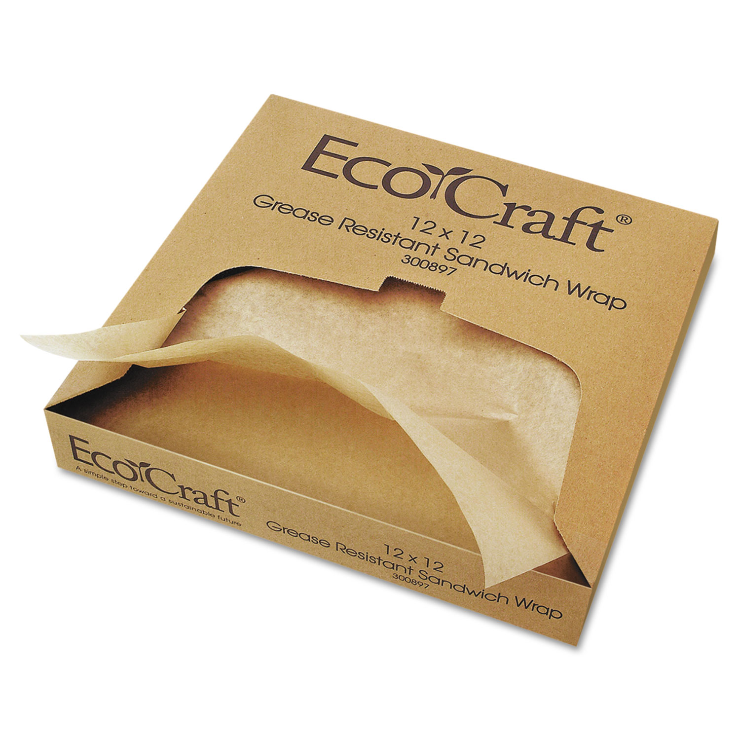 168505.jpg Bagcraft EcoCraft Grease-Resistant Paper Wraps and Liners, Natural, 12 x 12, 1,000/Box, 5 Boxes/Carton (300897) - Image 1