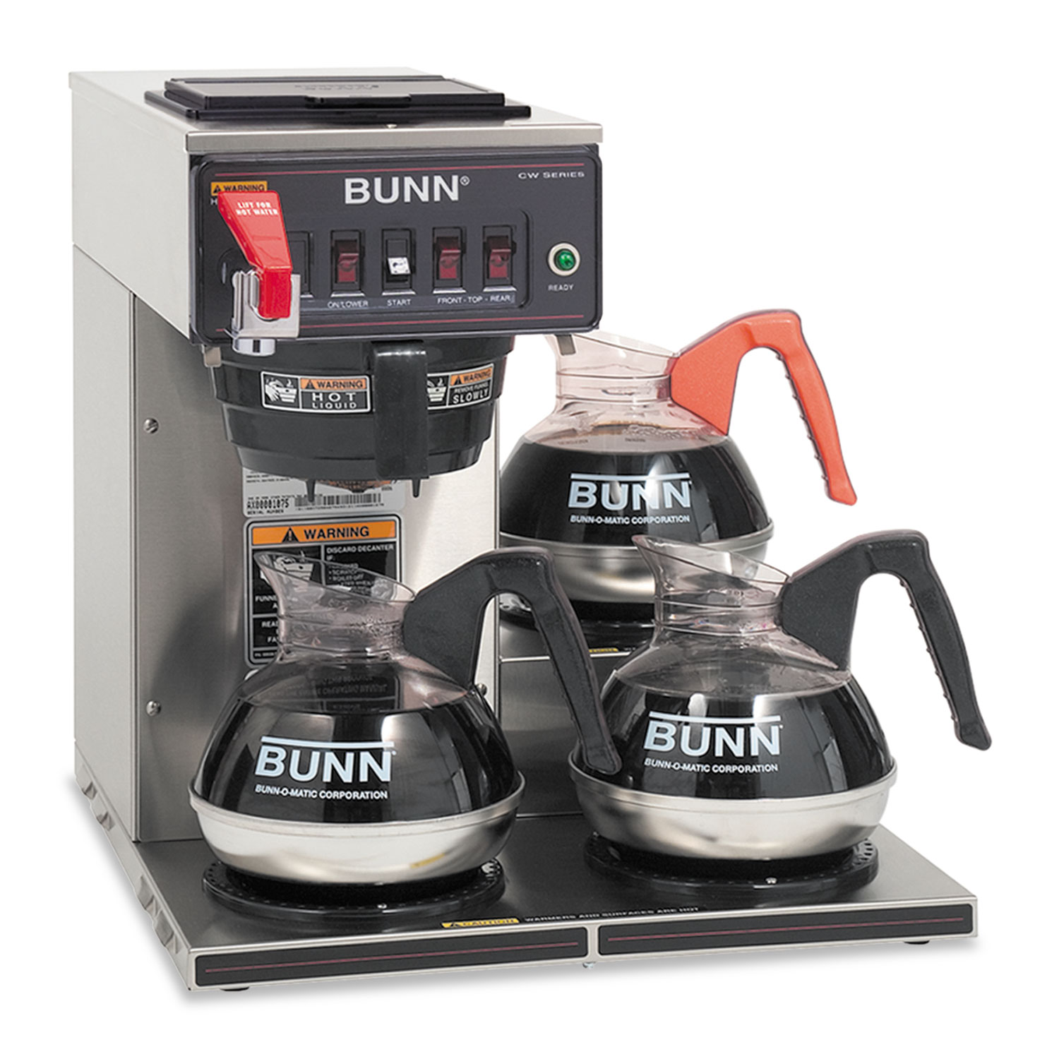 177967.jpg BUNN CWTF-3 Three Burner Automatic Coffee Brewer, 12-Cup, Black/Stainless Steel (CWTF153LP) - Image 1