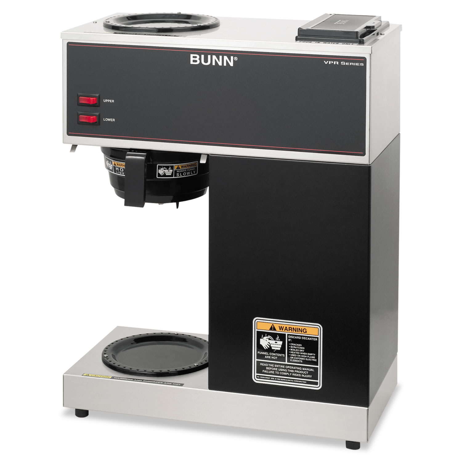 179125.jpg BUNN VPR Two Burner Pourover Coffee Brewer, 12-Cup, Stainless Steel, Black - Image 1