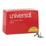 Universal Thumb Tacks, Steel, Silver, 0.31", 100/Box (UNV51002)