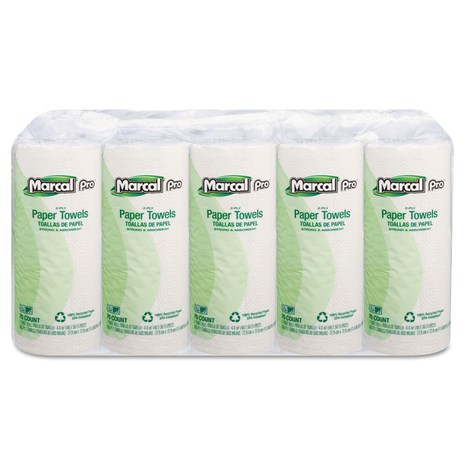 248914.jpg Marcal PRO 100% Premium Recycled Perforated Kitchen Roll Towels, 2-Ply, 11 x 9, White, 70/Roll, 15 Rolls/Carton (610) - Image 1