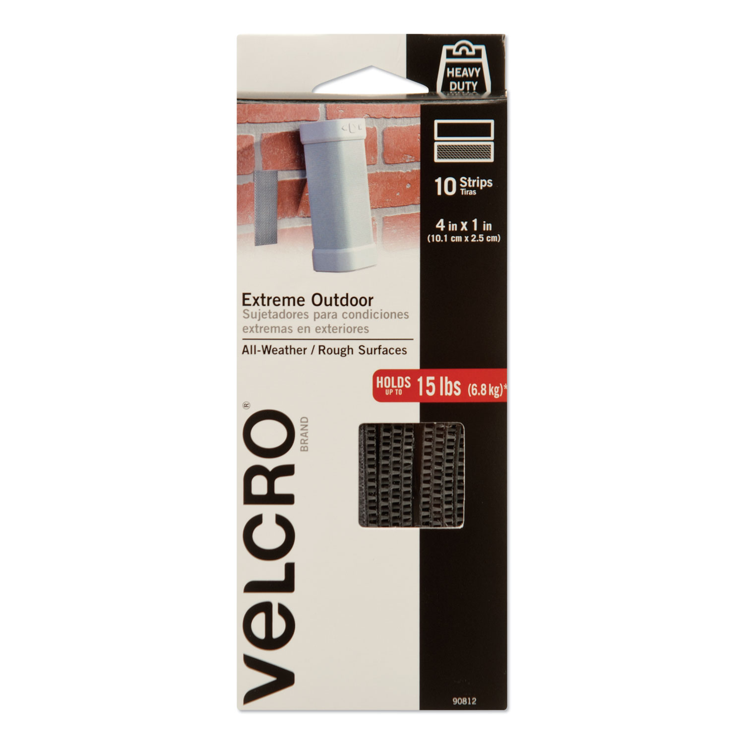 638131.jpg Velcro Heavy-Duty Fasteners, Extreme Outdoor Performance. 1" x 4", Titanium, 10/Pack (90812) - Image 1