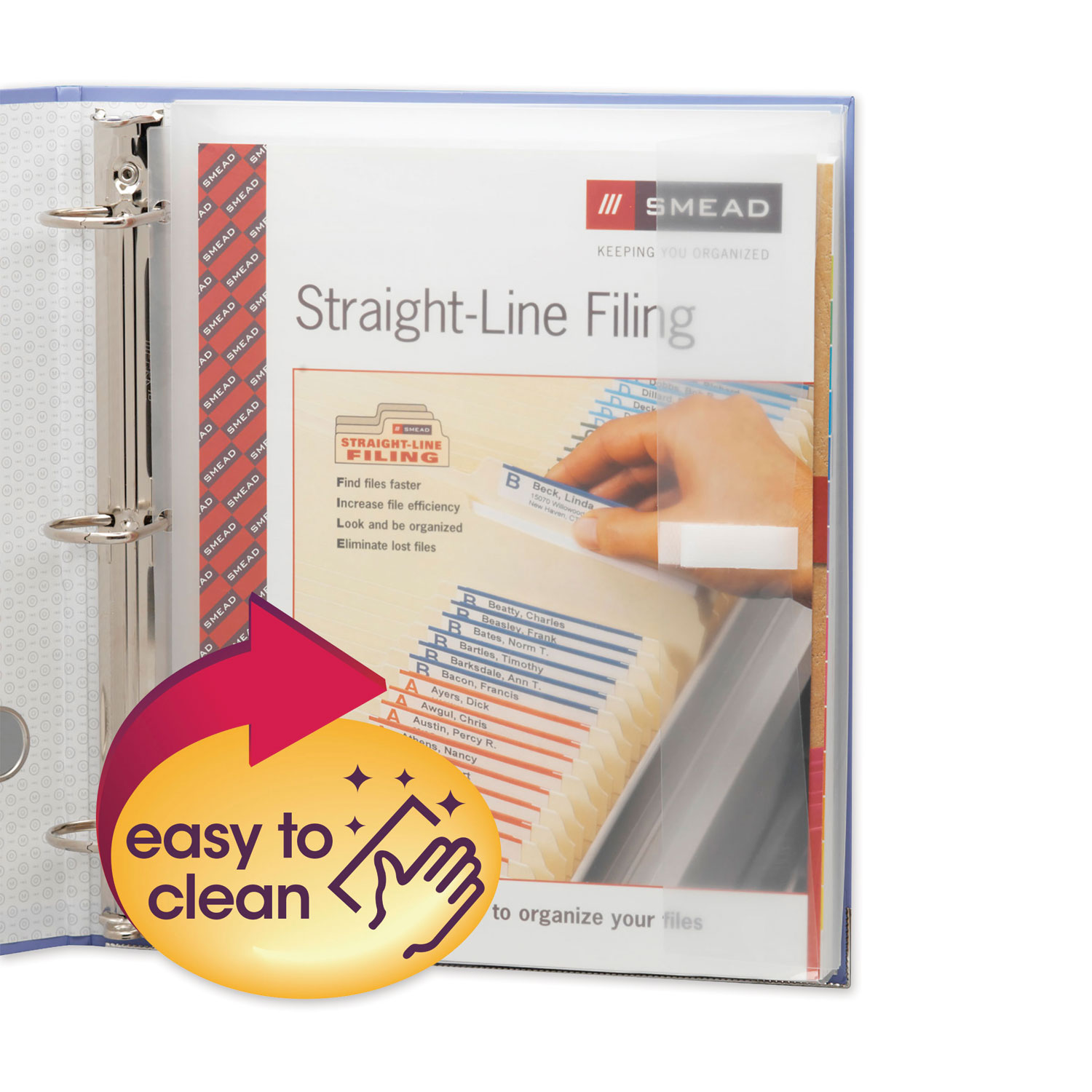 670792.jpg Smead Poly Ring Binder Pockets, 9 x 11.5, Clear, 3/Pack (89500) - Image 1