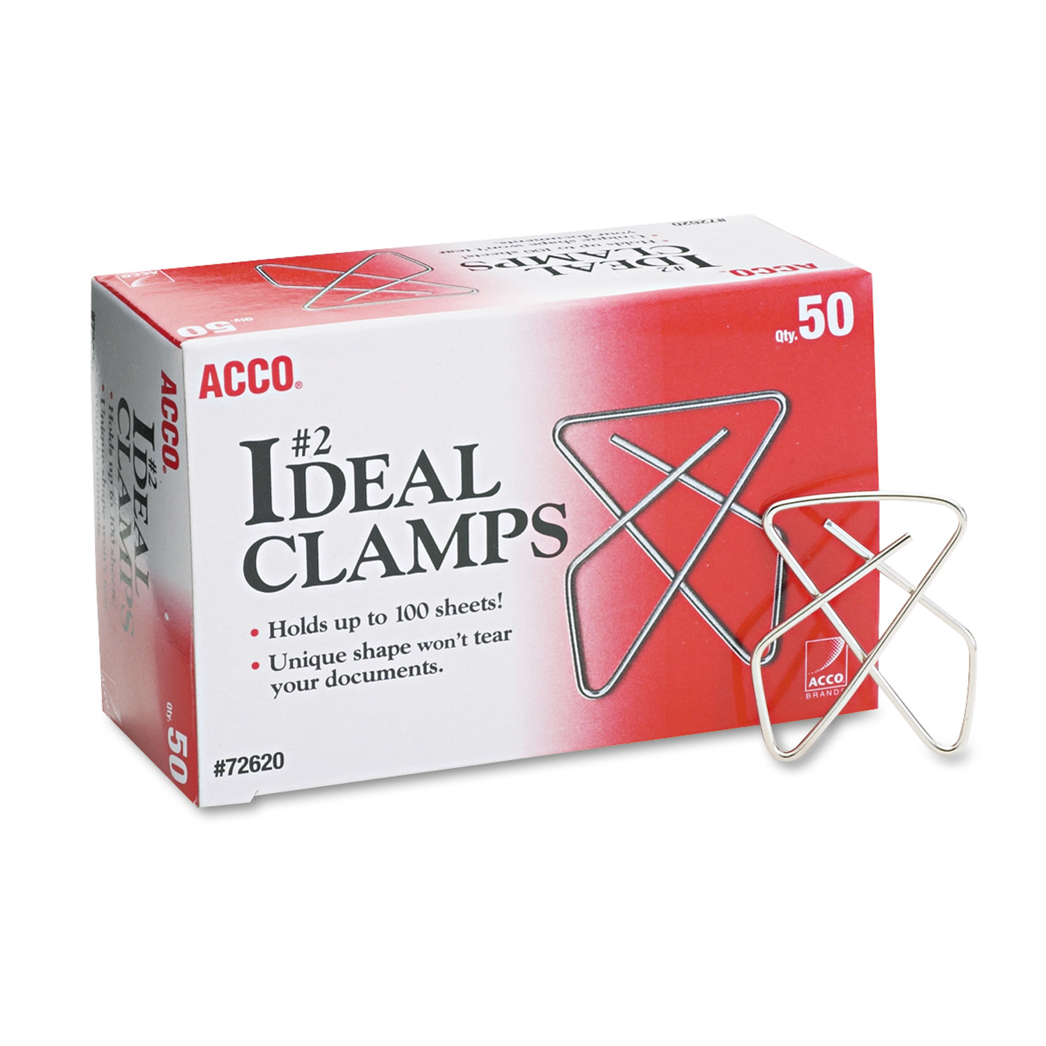 9071.jpg Acco Ideal Clamps, #2, Smooth, Silver, 50/Box (72620) - Image 1